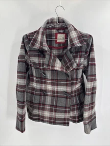 Old Navy Womens Size S Wool Blend Plaid Flannel Toggle Pea Coat Winter - Picture 1 of 7