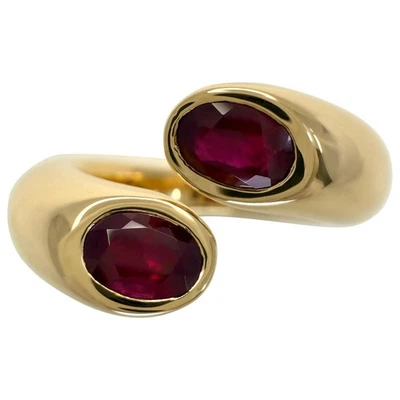 Rare Vintage Cartier Large Red Ruby Ellipse Oval Cut 18k Gold Bypass Split Ring — 第 1/4 张图片