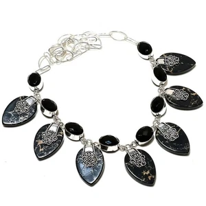 Copper Black Turquoise, Spinel Gemstone Handmade Jewelry Necklace 18" KN-211 - Picture 1 of 1