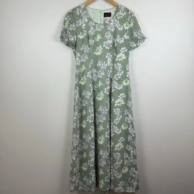 Vestido midi vintage verde floral manga corta talla 8 Cottagecore Homestead Prairie Foto 1 de 4