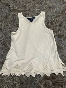 Polo Ralph Lauren White Eyelet Lace Trim Tank Top Youth Girl Size 7 - Picture 1 of 3