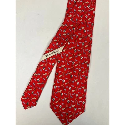 Mens Salvatore Ferragamo Red Animal Print Tie | No Box - Image 1 of 2