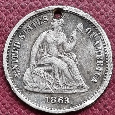 1863 P Seated Liberty Half Dime 5c RARE Better Grade XF Details #92945 - Image 1 of 2