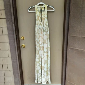 Vintage Rare 1970s Young Edwardian Cream Tan Sleeveless Marilyn Print Maxi Dress - Picture 1 of 6