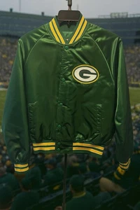 Vintage Chalk Line Green Bay Packers Satin Bomber Jacket USA Made Size Medium - Bild 1 von 4