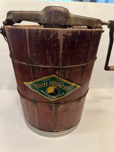vintage white mountain ice cream maker Wooden Bucket Hand Crank - Picture 1 of 19