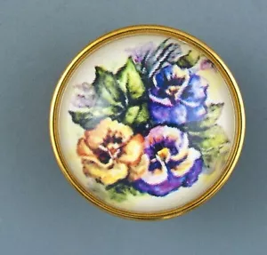 LARGE PICTURE BUTTON UNDER CRYSTAL DOME - PANSIES - Picture 1 of 3