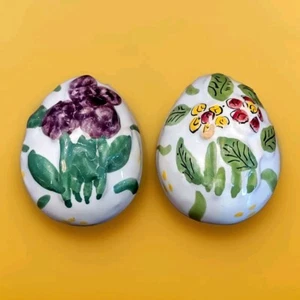 Italian Hand Painted Egg Paperweight Set Of 2 - Home Decor - Made In Italy - Foto 1 di 11