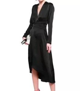 Equipment Adisa Womens Satin V-Neck Wrap Dress Black Size XS - Picture 1 of 7