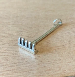 Sterling Silver 3D 11x31mm 3D Garden Rake Tool Charm! - Picture 1 of 3