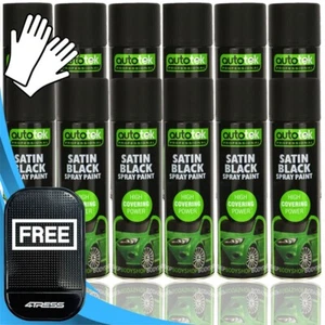 12 x 500ml AUTOTEK Professional Satin Black Spray Paint Aerosol Can+Gloves+Mat? - Picture 1 of 13