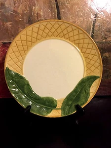 6 COVENTRY RAIN FOREST Dinner PLATES GREEN LEAVES TAN & WHITE 222 FIFTH STYLE - Picture 1 of 11