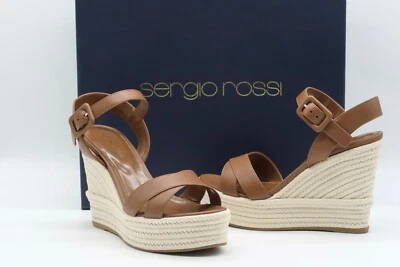 Sandalias para mujer Sergio Rossi de cuero con plataforma de cuña marrón talla US 5,5 nuevas $575 Foto 1 de 4