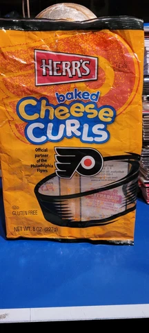 Philadelphia Flyers NHL Herr's empty baked Cheese Curls 8oz bag Cover