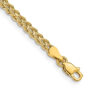14k Yellow Gold 3.0mm Wide Double Strand Rope Chain Bracelet 7" 3.46g for Mom - Picture 1 of 3