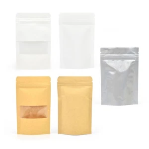 10 Kraft/White/Silver Food Bags Zip Lock Resealable Heat Seal Display 90x140mm - Picture 1 of 8