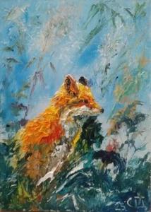 Quadro "Piccola Volpe". Olio su cartone. 5x7 inc. Fatto a mano. 2025. Senza cornice. - Foto 1 di 1