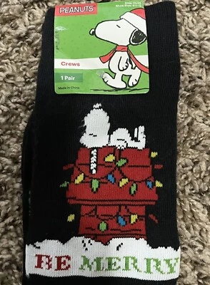 Peanuts Navidad Crew Calcetines Snoopy Pantalones N Doghouse Charlie Marrón Nuevo Foto 1 de 2