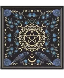 Tarot Card Reading Mat Moon Phase Pentacle Black Polyester Altar Cloth Wicca - Picture 1 of 4