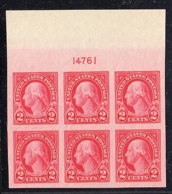 1923 US SC 577 George Washington 2c Imperf Block of 6, Top Position Superb MNH - Image 1 of 3