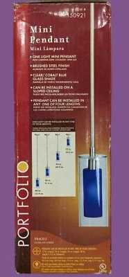 Portafolio Mini Colgante Luz Acabado Acero Cepillado Transparente/Cobalto Vidrio Pantalla Foto 1 de 4