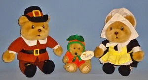 Thanksgiving-Pilgrim-Bears-boy/girl-12"-Wishets Lil' Pumpkin Bear-Plush Doll LOT - Picture 1 of 12