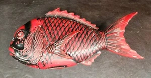 Vintage Kamakura Laquerware Sculptured Fish Dish w/Lid, JAPAN/READ - Picture 1 of 16