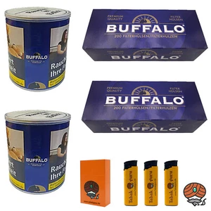 Buffalo Blue Feinschnitt Tabak Dose 2x à 140g + 2x Buffalo Blue Hülsen + Zubehör