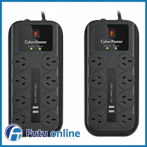 TWIN PACK CyberPower 8 Way Outlet Surge Protector Power Board USB 2 PACK - Picture 1 of 7