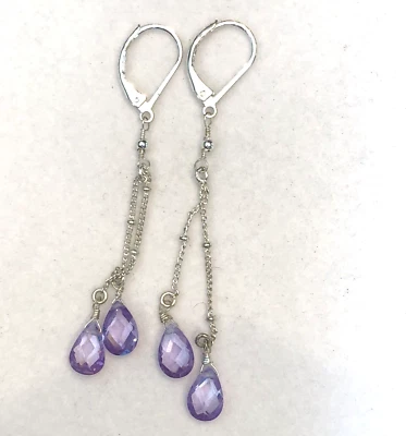 Avon 2007 Best Wishes Teardrop Earrings Lavender Purple Faceted 2.5" Silver Tone - Image 1 of 4