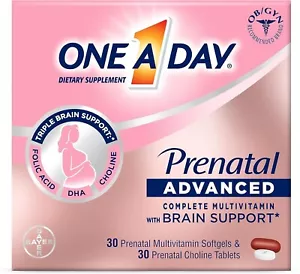One A Day Women's Prenatal Advanced Complete Multivitamin - 30ct +30ct Exp 9/25 - Picture 1 of 4
