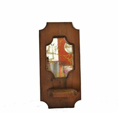 25"x 12" Vintage Dark wood Carved Framed Bathroom, Hall, Wall Mirror with Shelf Cover