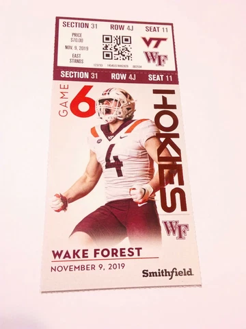 2019 Wake Forest Virginia Tech Hokies Football Ticket Stub Cover