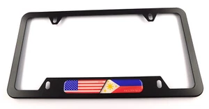 USA Philippines Flag Metal black Aluminium Car License plate frame cutout 4hole - Foto 1 di 1
