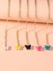 5pcs Multicolor Butterfly Pendant Necklace Jewelry for Women Gift for Her - Picture 1 of 5