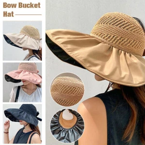 Women Summer Beach Hat Sun Visor Fold able Roll Up Wide Brim Open Top Cap - Picture 1 of 17