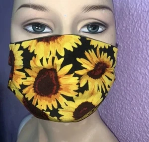 Sunflower Facemask Mascarilla De Girasoles Fabric Sunflower Facemask Adjustable - Picture 1 of 3