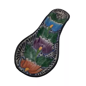"Reposacuchara de cerámica mexicana pintada a mano en México colorida floral 9""" - Imagen 1 de 9