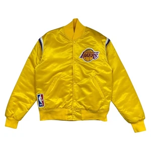 VTG 90s NBA LOS ANGELES LAKERS STARTER SATIN JACKET BOMBER YELLOW M MADE IN USA - Picture 1 of 7