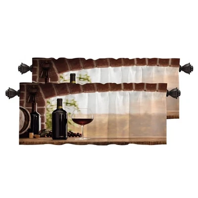 Cenefas de cocina de vino tinto romántico para ventanas, caqui elegante copa de vino negro... Foto 1 de 4