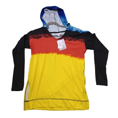 LuLaRoe  Eliza Hooded Long Sleeve  Top  XS  - Blue Black Red Yellow - NWT - Image 1 of 4