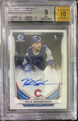 Bowman Chrome Kyle Schwarber 2014 automático BGS 9 RC firmas autógrafo Cubs Draft Foto 1 de 2
