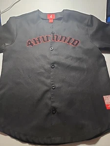 4hunnid Mens Medium Black Baseball Jersey Button Up Logo Black Red - Picture 1 of 11