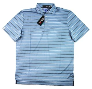RLX Ralph Lauren Mens Polo Golf Shirt L Performance Short Sleeve Blue Stripe $98 - Imagen 1 de 7