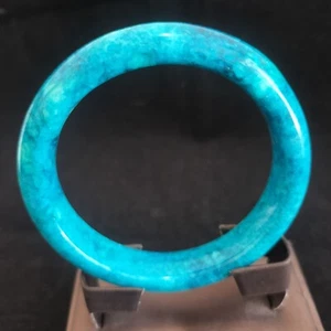 59mm Natural Lake Blue Jade Carved Wide Bangle Bracelet China LanTian Jade - Picture 1 of 13