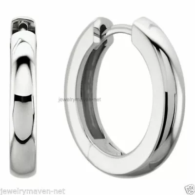 PAIR POLISHED 11.5mm 1/2" Solid 950 PLATINUM Hoop Hinged HUGGIE Earrings USA - Image 1 of 4