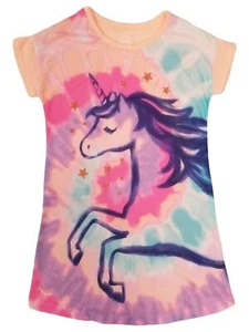 Girls Orange Pink & Purple Tie Dye Unicorn Stars Sleep Shirt Nightgown - Picture 1 of 1