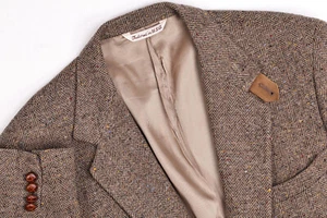 Cappotto sportivo vintage Stafford uomo tweed spina di pesce maculato lana marrone toppa gomito 42S - Foto 1 di 17