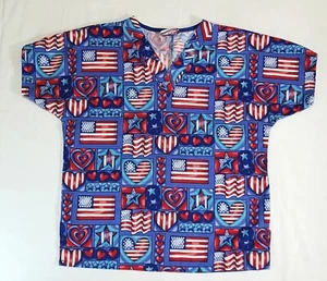 Uniforme Jasco Scrub Top Banderas Patrióticas Americanas Estrellas Rayas Corazones Pequeño - Imagen 1 de 7