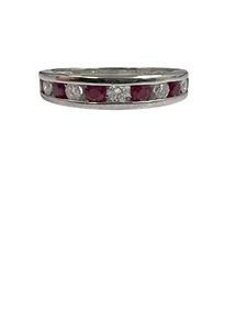 1/3 ctw Genuine Round Diamonds Rubies Channel Set Band Ring 14k White Gold - Picture 1 of 5